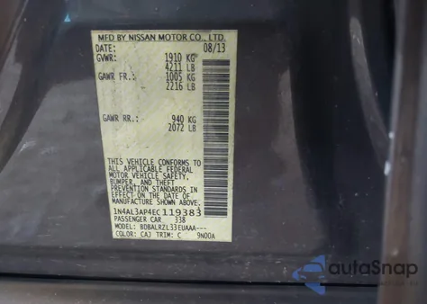 2014 Nissan Altima 2.5 S z USA, uszkodzony, nr VIN 1N4AL3AP4EC119383